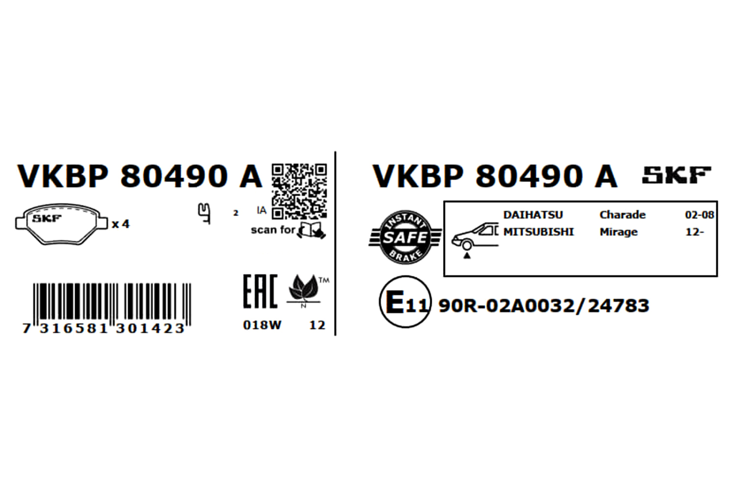 SKF VKBP 80490 A Bremsbelagsatz, Scheibenbremse